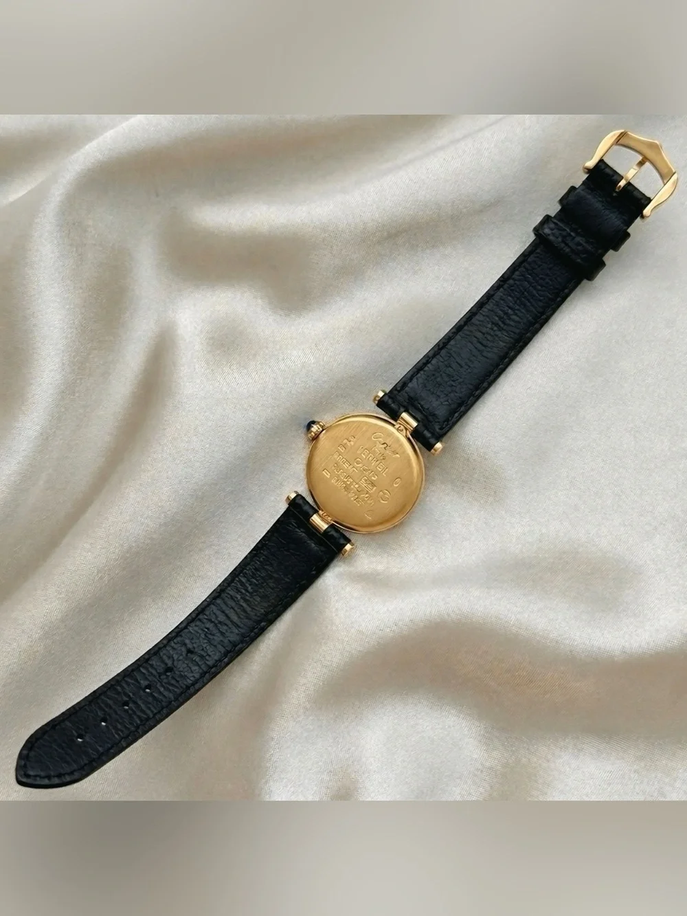 AUTHENTIC VINTAGE CARTIER BLACK LEATHER WATCH - WITH BOX - Picture 5 of 5